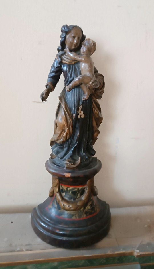 Antica scultura policroma in legno barocco ,madonna con bambino-photo-2