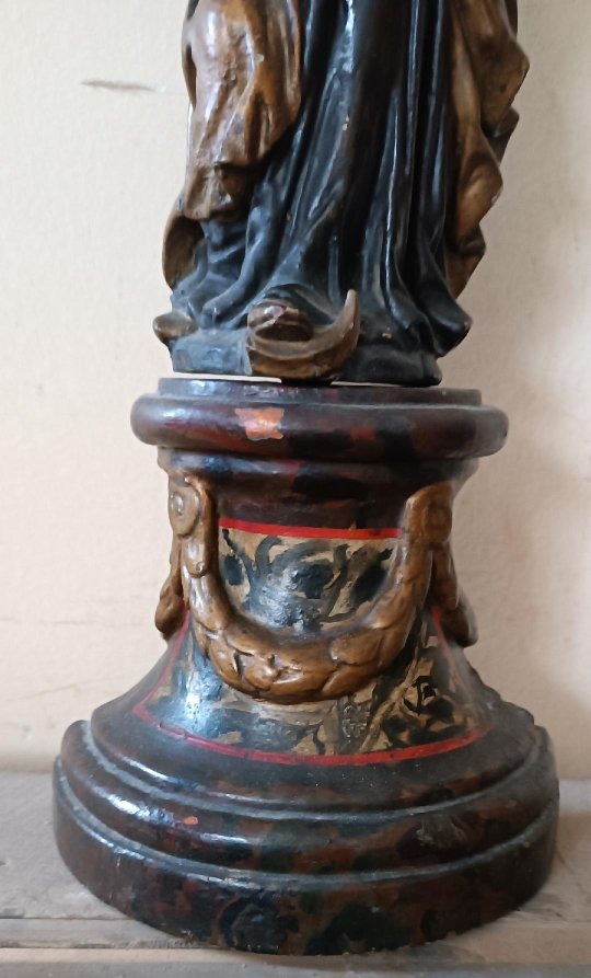Antica scultura policroma in legno barocco ,madonna con bambino-photo-4