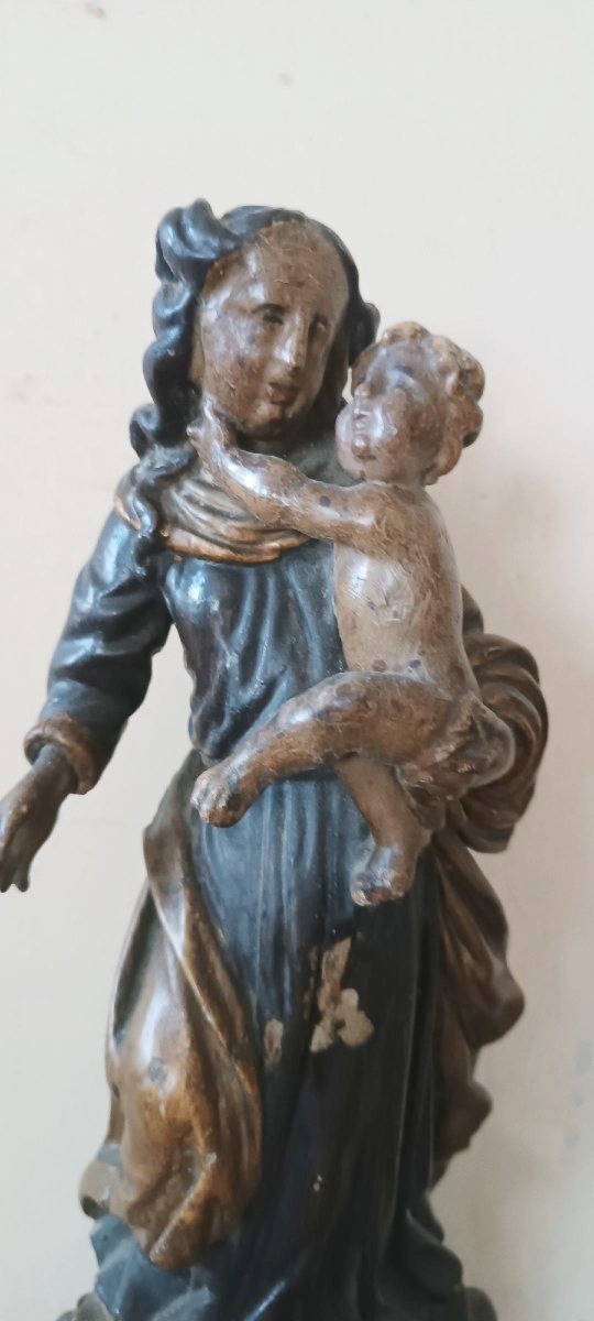 Antica scultura policroma in legno barocco ,madonna con bambino-photo-2