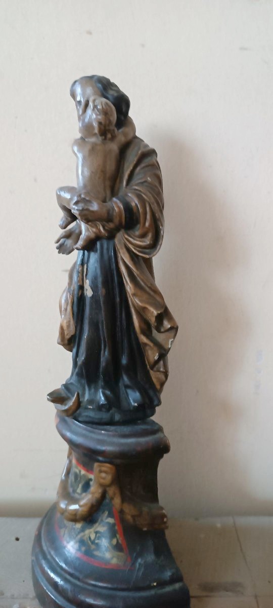 Antica scultura policroma in legno barocco ,madonna con bambino-photo-5