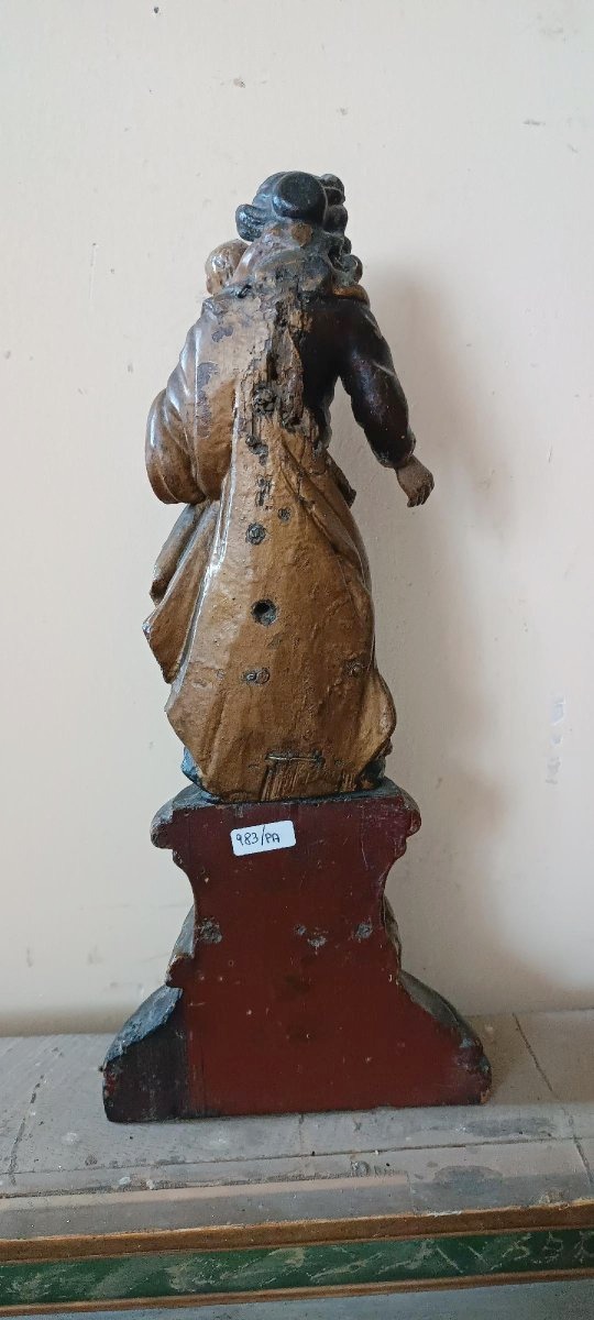 Antica scultura policroma in legno barocco ,madonna con bambino-photo-6