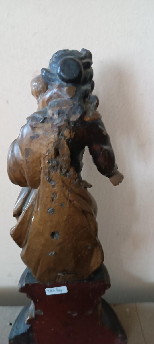 Antica scultura policroma in legno barocco ,madonna con bambino-photo-7