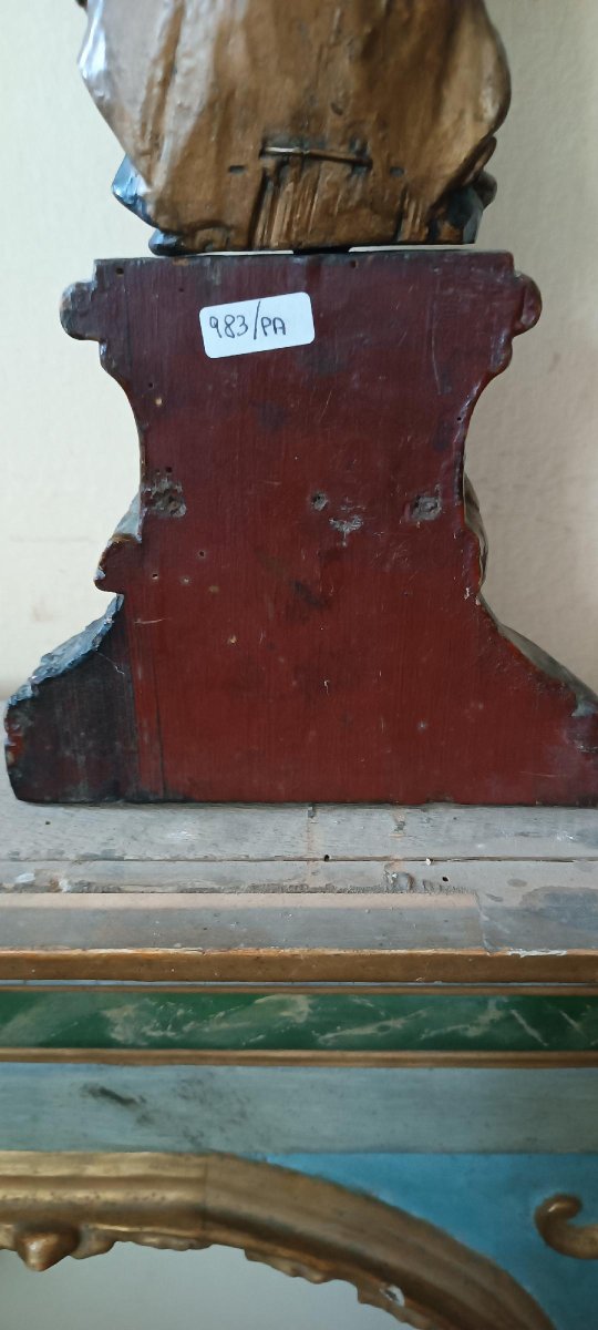 Antica scultura policroma in legno barocco ,madonna con bambino-photo-8