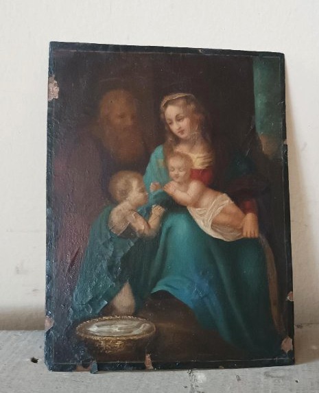 Antico dipinto su rame-sacra famiglia--photo-2