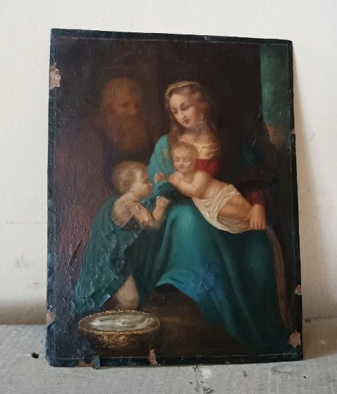 Antico dipinto su rame-sacra famiglia--photo-1
