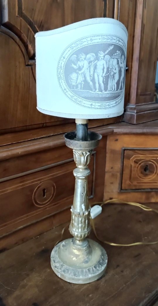 candeliere antico legno dorato elettrificato lampada-photo-2