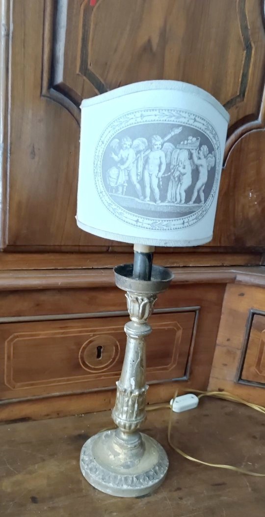 candeliere antico legno dorato elettrificato lampada-photo-3