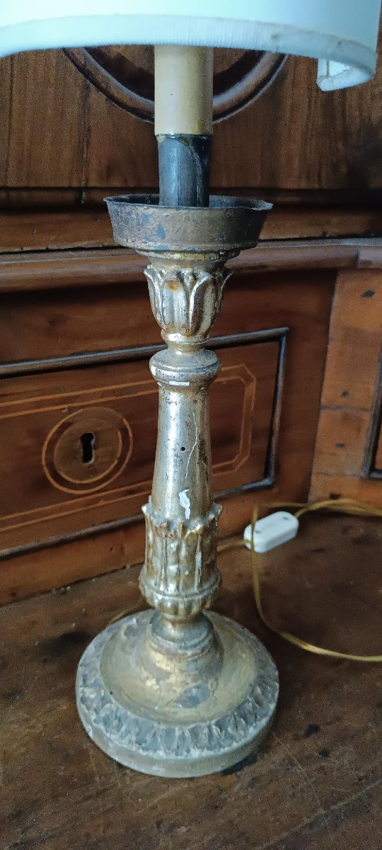 candeliere antico legno dorato elettrificato lampada-photo-2