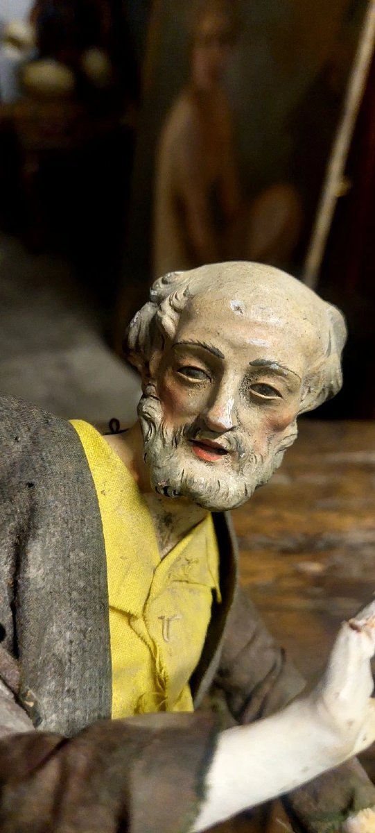 Scultura Terracotta Presepe Napoletano Occhi Vetro Antica XVIII- XIX secolo-photo-3
