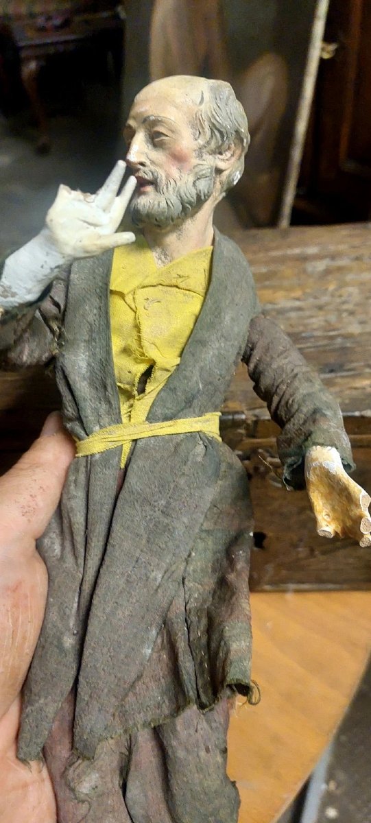 Scultura Terracotta Presepe Napoletano Occhi Vetro Antica XVIII- XIX secolo-photo-1