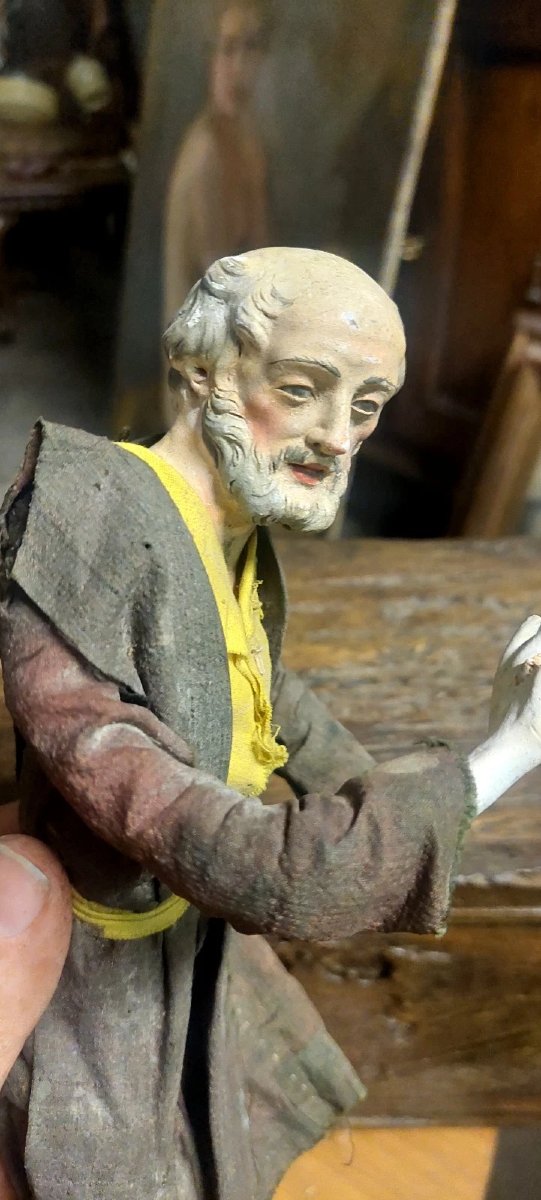 Scultura Terracotta Presepe Napoletano Occhi Vetro Antica XVIII- XIX secolo-photo-3