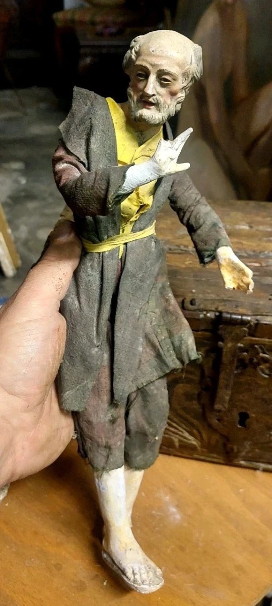 Scultura Terracotta Presepe Napoletano Occhi Vetro Antica XVIII- XIX secolo