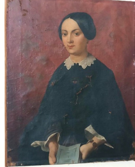 dipinto antico olio su tela meta' XIX Secolo scuola italiana-ritratto femminile-photo-4