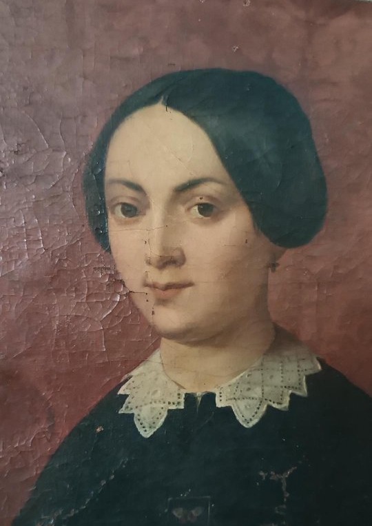dipinto antico olio su tela meta' XIX Secolo scuola italiana-ritratto femminile-photo-2