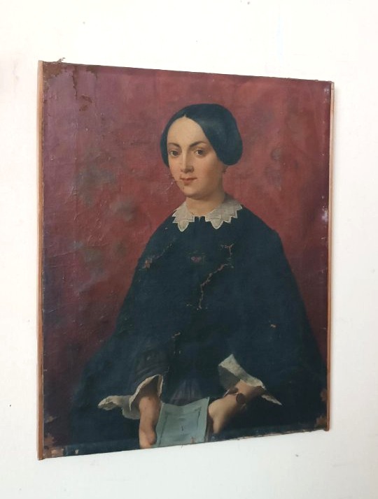 dipinto antico olio su tela meta' XIX Secolo scuola italiana-ritratto femminile