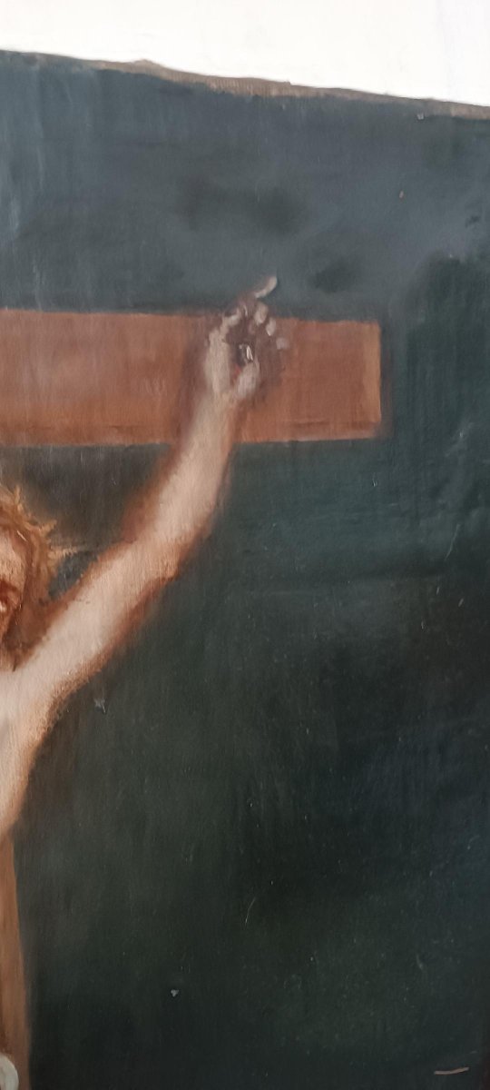 Antico olio su tela "crocifissione" scuola italiana XVIII secolo-photo-2