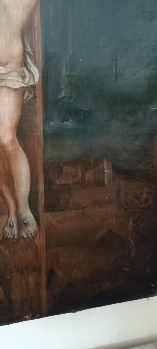 Antico olio su tela "crocifissione" scuola italiana XVIII secolo-photo-3
