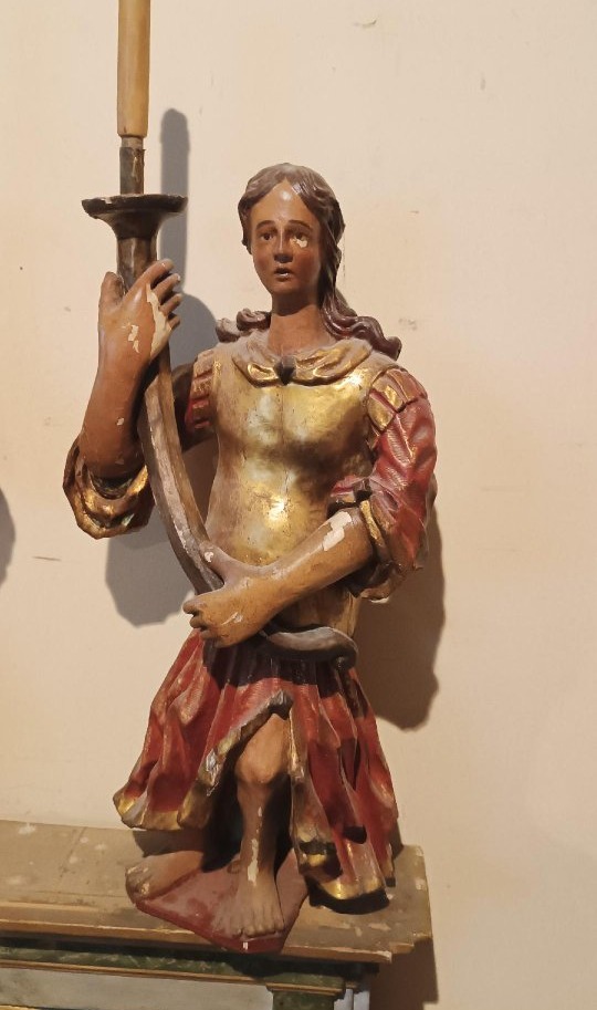 Antica coppia di angeli reggicero in legno policromo XVII  SECOLO-photo-4