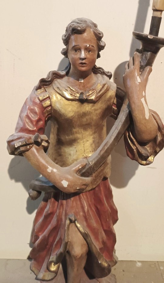 Antica coppia di angeli reggicero in legno policromo XVII  SECOLO-photo-2