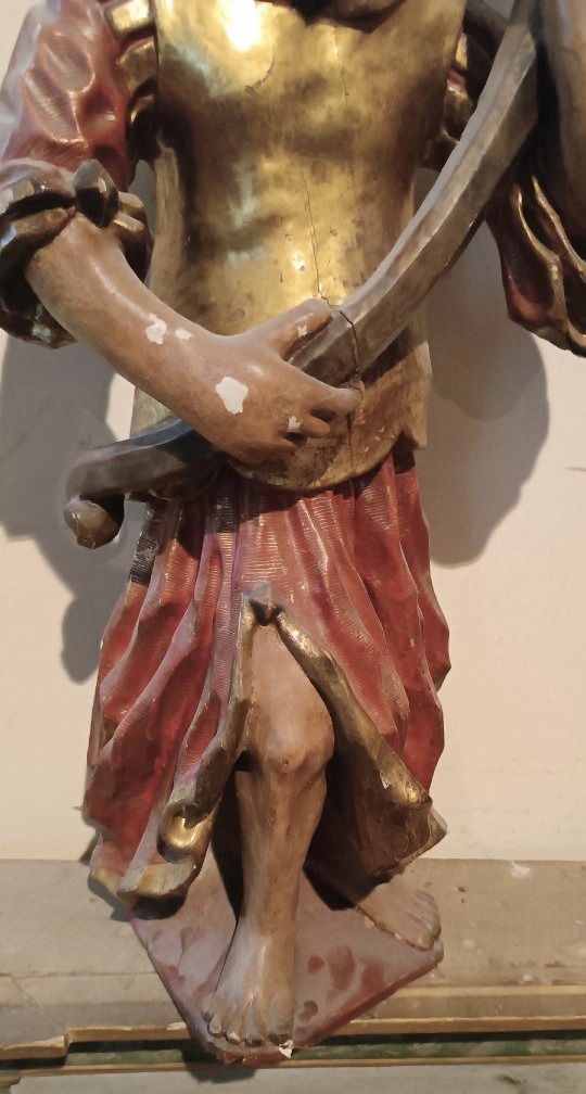 Antica coppia di angeli reggicero in legno policromo XVII  SECOLO-photo-4