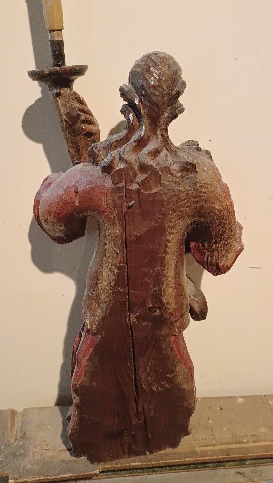 Antica coppia di angeli reggicero in legno policromo XVII  SECOLO-photo-7