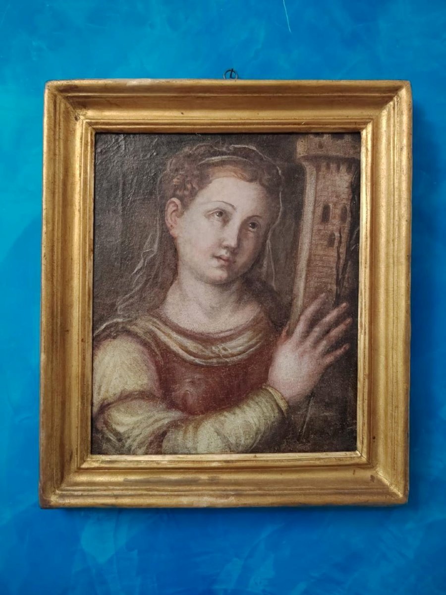 Antico olio su tela XVII secolo scuola toscana-Santa Barbara 