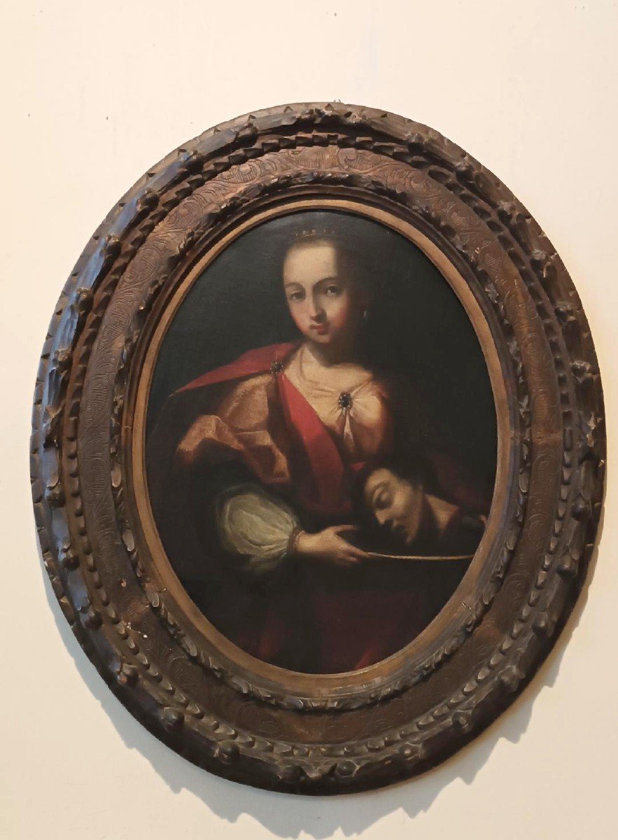 Antico dipinto olio su tela Salomè con la testa del Battista- XVIII secolo-photo-2