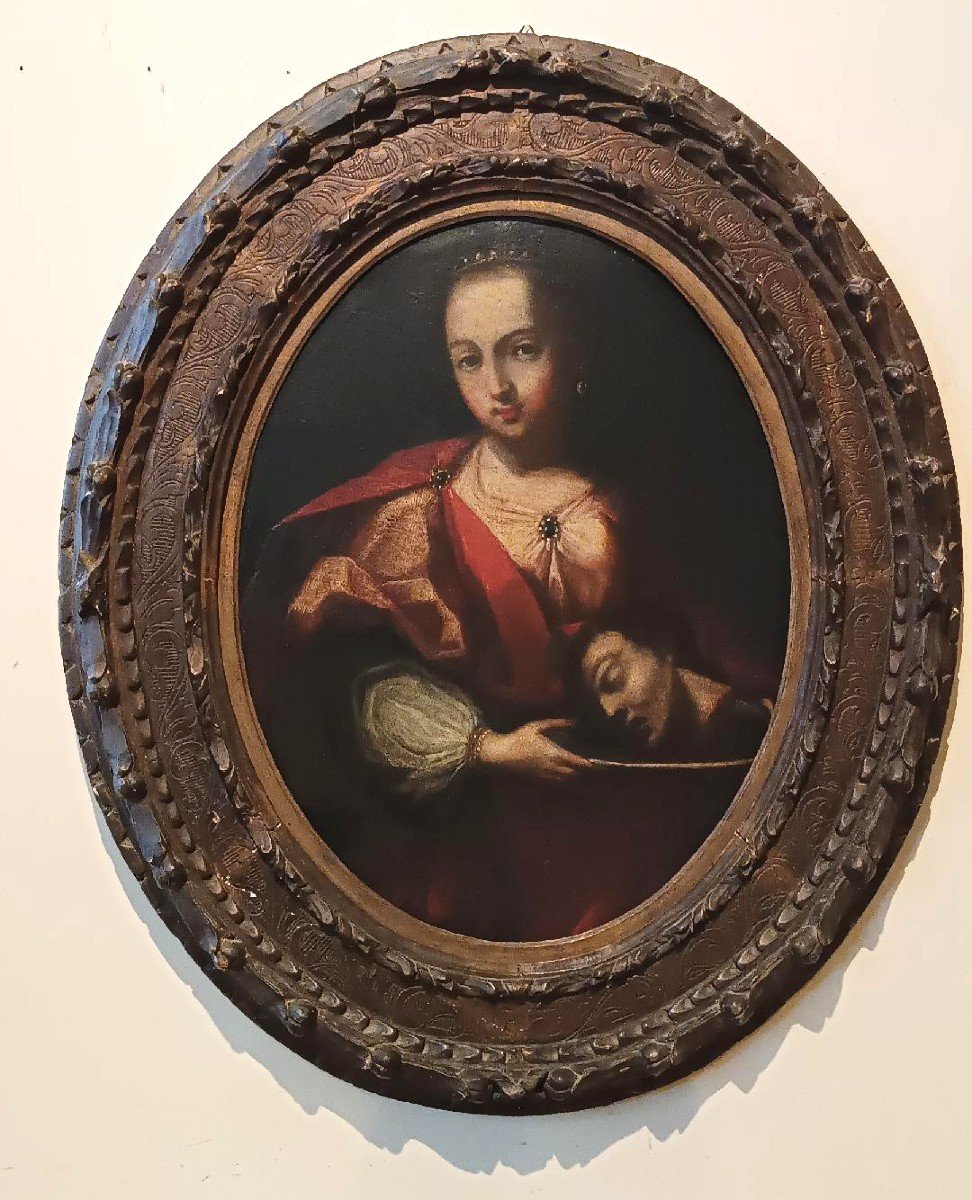 Antico dipinto olio su tela Salomè con la testa del Battista- XVIII secolo-photo-8