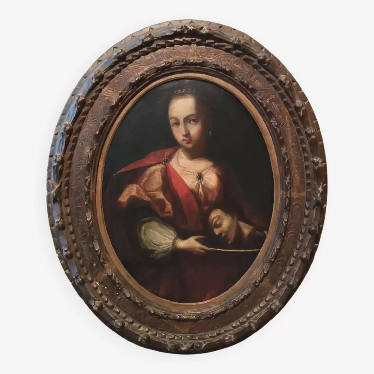 Antico dipinto olio su tela Salomè con la testa del Battista- XVIII secolo