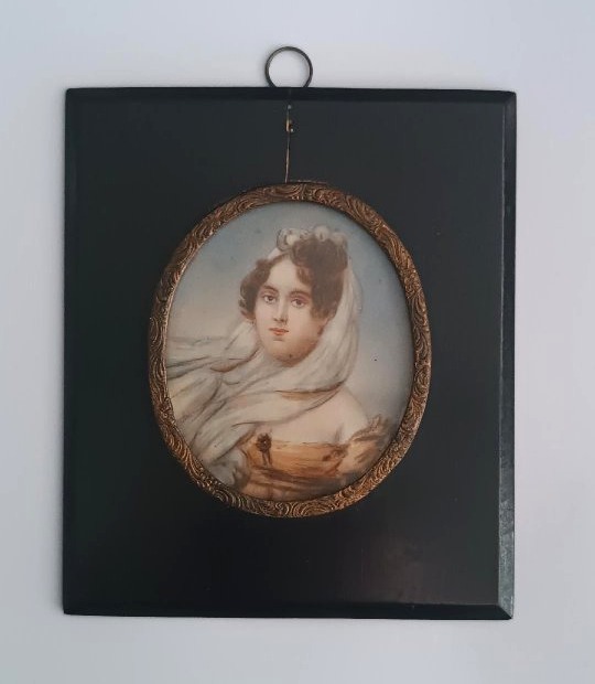 dipinto antico miniatura antica ritratto gentildonna XIX secolo