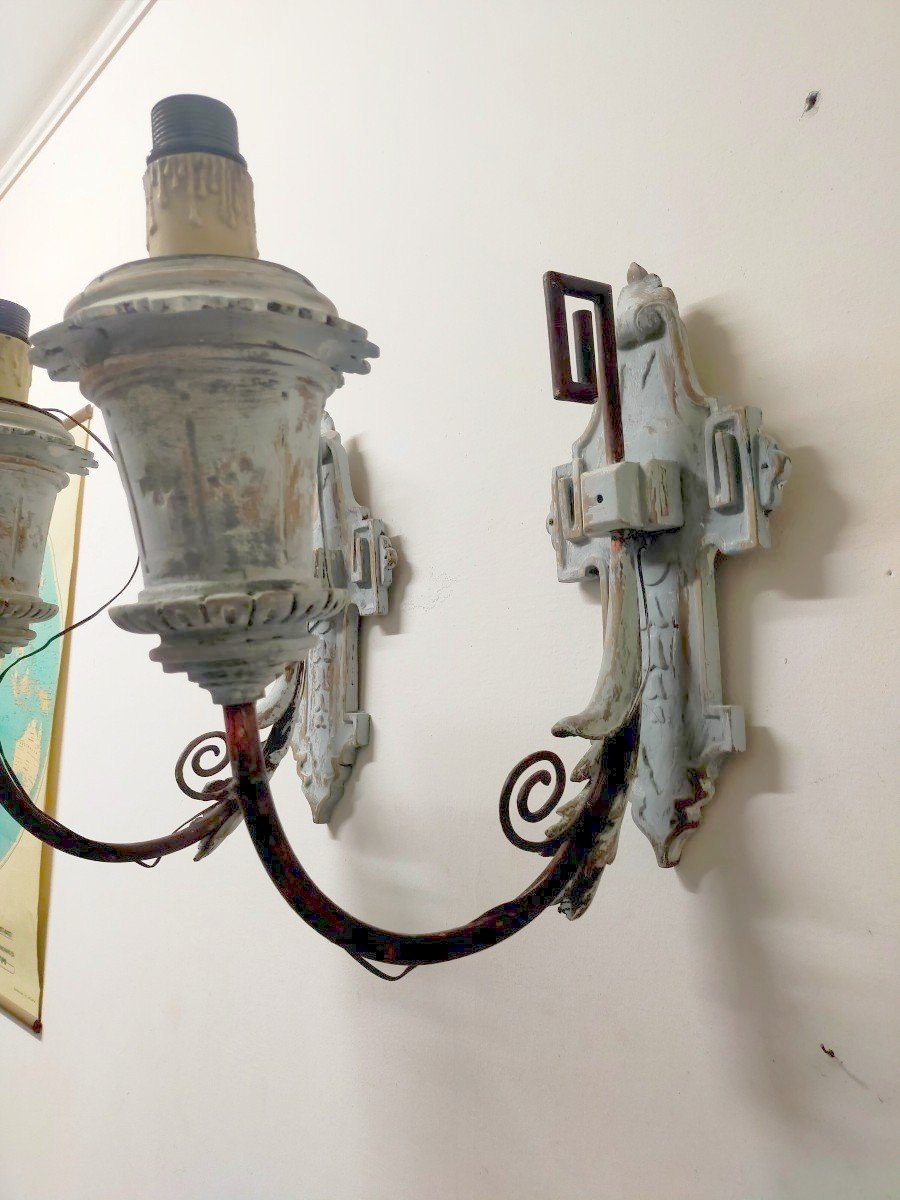 Coppia appliques legno dipinto fine XIX secolo-photo-2