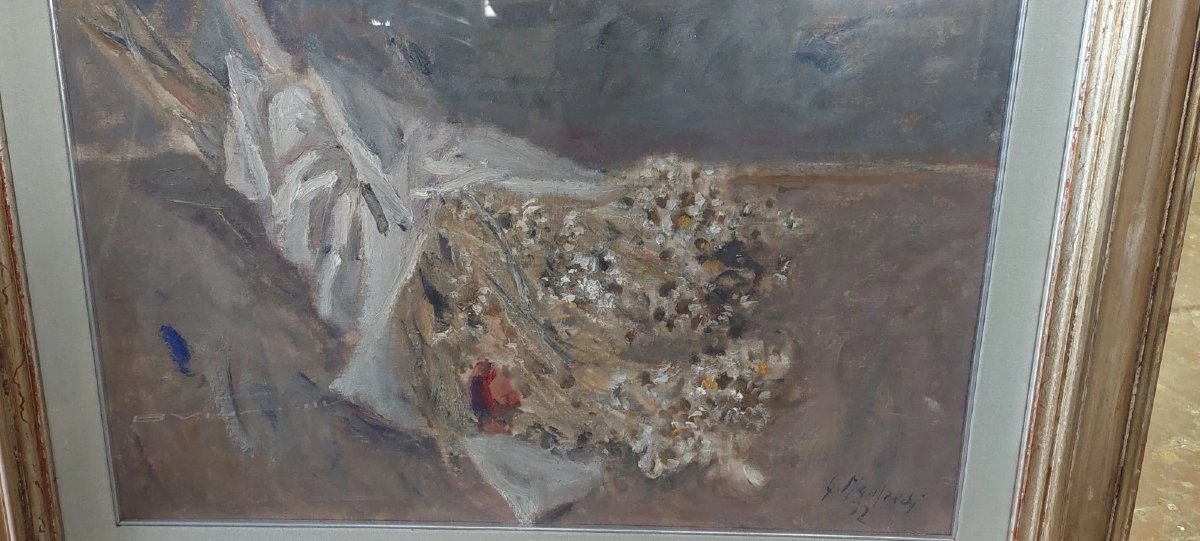 Giuseppe MANFREDI ( 1934 - 1987) DIPINTO OLIO NATURA MORTA FIORI 70 X 50-photo-4