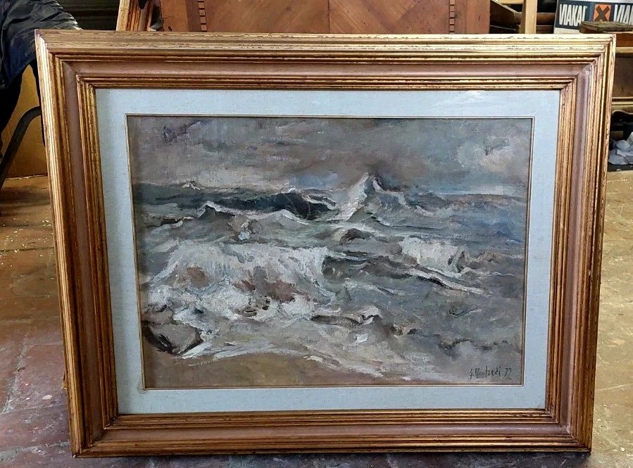 Giuseppe MANFREDI ( 1934 - 1987) MARINA DIPINTO OLIO CARTONE TELATO 70 X 50-photo-2