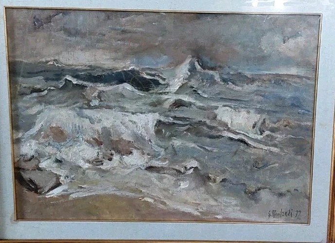 Giuseppe MANFREDI ( 1934 - 1987) MARINA DIPINTO OLIO CARTONE TELATO 70 X 50-photo-3