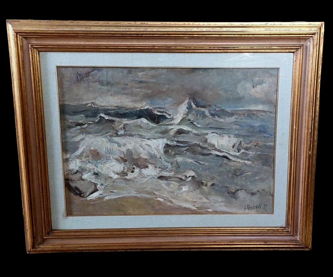 Giuseppe MANFREDI ( 1934 - 1987) MARINA DIPINTO OLIO CARTONE TELATO 70 X 50