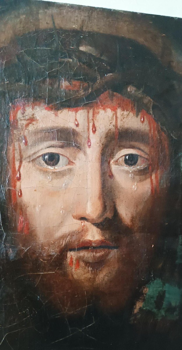 Antico olio su tela " il volto santo di Gesu' Cristo" Ecce Homo-photo-5