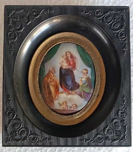 Miniatura su porcellana dipinta ,Madonna di san Sisto xix secolo-photo-2