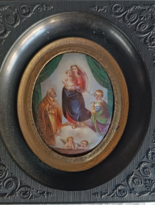 Miniatura su porcellana dipinta ,Madonna di san Sisto xix secolo-photo-3