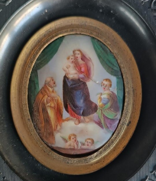 Miniatura su porcellana dipinta ,Madonna di san Sisto xix secolo-photo-4