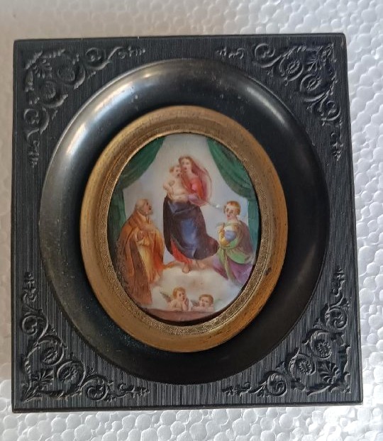 Miniatura su porcellana dipinta ,Madonna di san Sisto xix secolo-photo-2