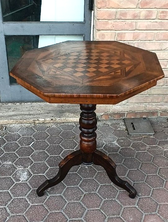 tavolino antico intarsiato , dama ,  scacchi italia XIX secolo-photo-2