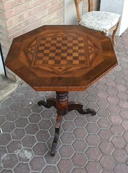 tavolino antico intarsiato , dama ,  scacchi italia XIX secolo-photo-4
