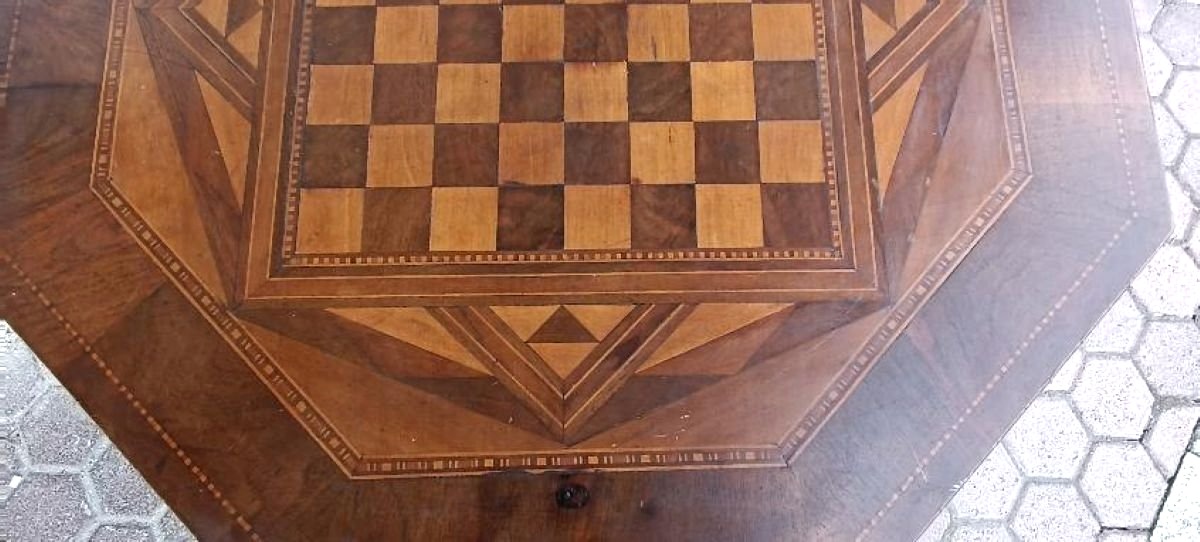 tavolino antico intarsiato , dama ,  scacchi italia XIX secolo-photo-2