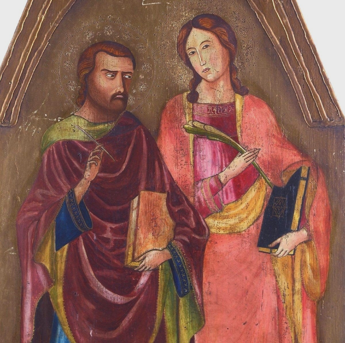  Antico dipinto a tempera su tavola con santi, epoca '800 h.133 cm-photo-2