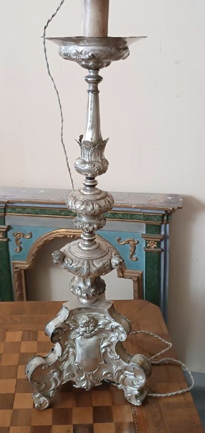 Antico candeliere in metallo argentato , lampada -photo-2