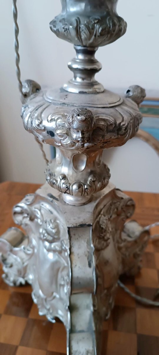 Antico candeliere in metallo argentato , lampada -photo-2