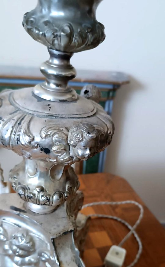 Antico candeliere in metallo argentato , lampada -photo-3