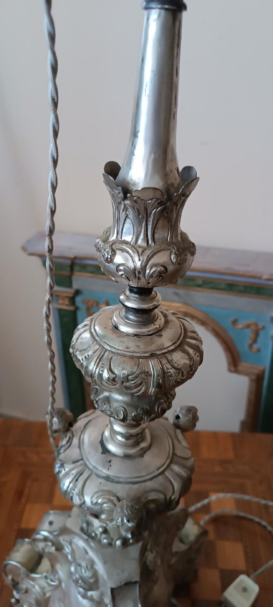 Antico candeliere in metallo argentato , lampada -photo-4