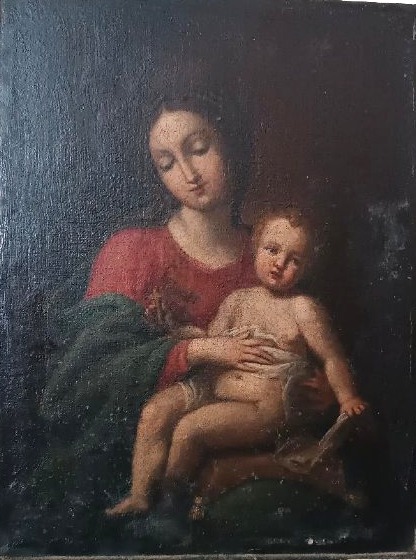 Antico dipinto , olio su tela ,Madonna con bambino-photo-3