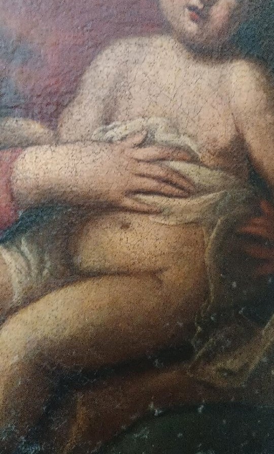 Antico dipinto , olio su tela ,Madonna con bambino-photo-1